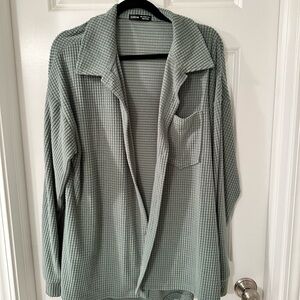 Green Waffle Knit Button Down